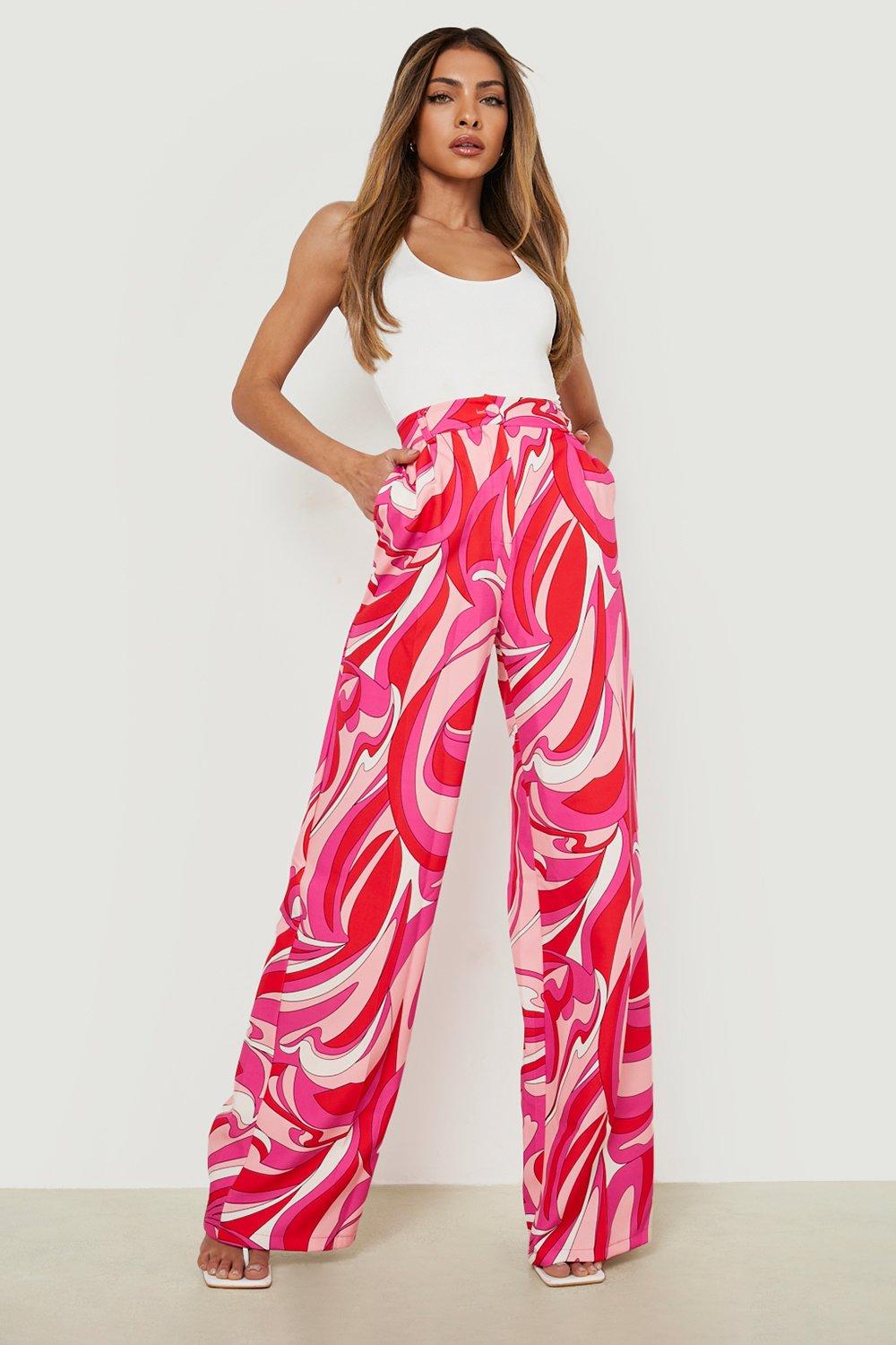 Abstract Print Wide Leg Trousers boohoo UK